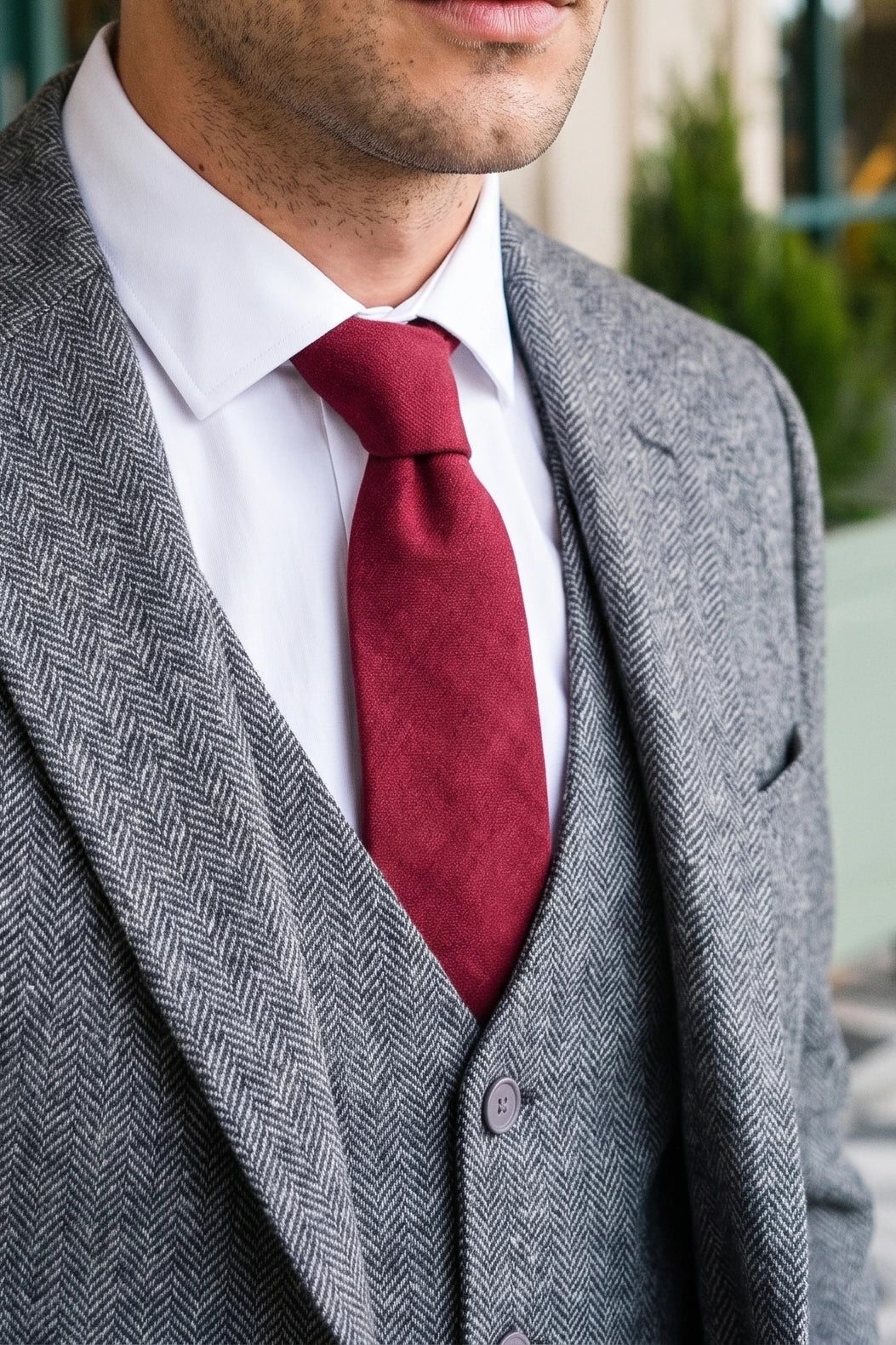 Cravatta da uomo in pelle scamosciata color bordeaux