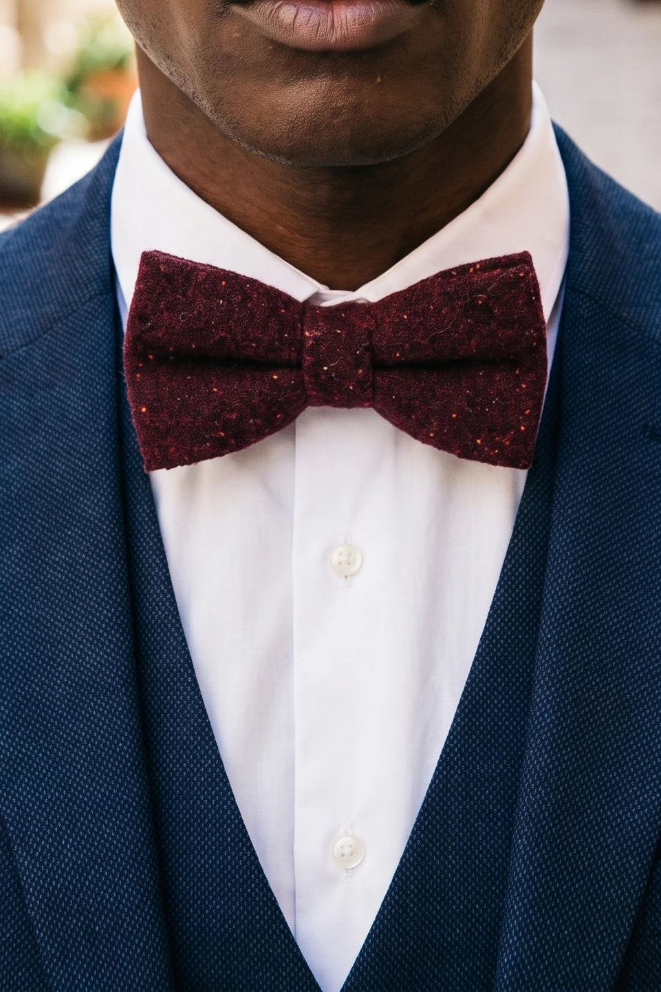 Papillon da uomo in misto lana tweed bordeaux