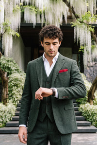Fazzoletto da taschino da uomo in misto lana tweed bordeaux