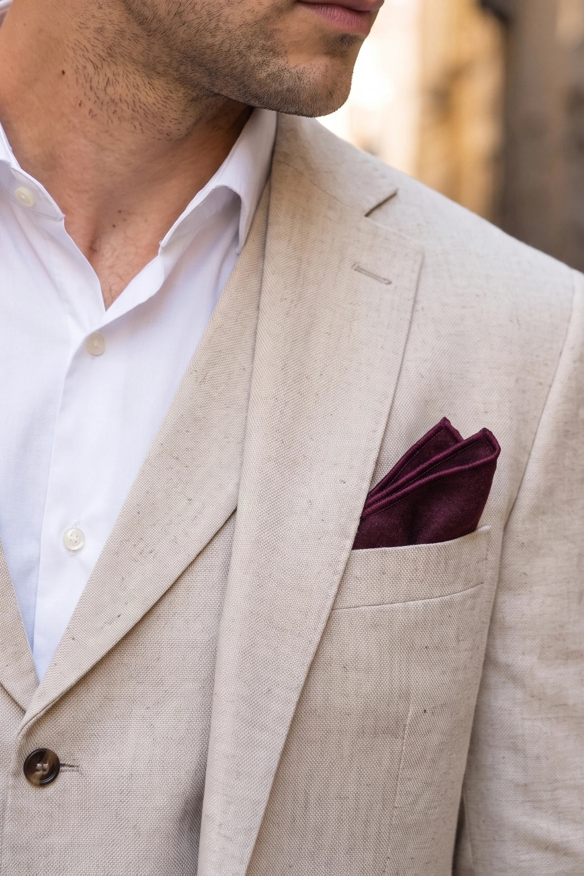 Fazzoletto da taschino da uomo in misto lana tweed bordeaux