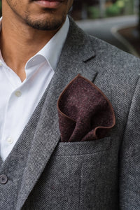 Fazzoletto da taschino da uomo in misto lana tweed bordeaux
