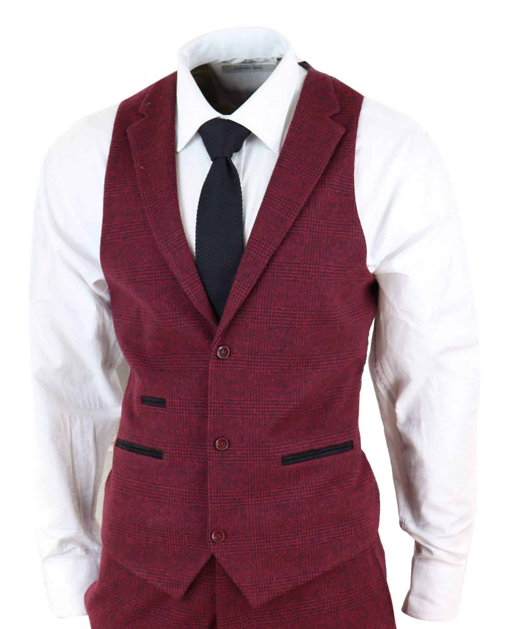 Mens Burgundy Wine Tweed 3 Piece Suit - STZ17