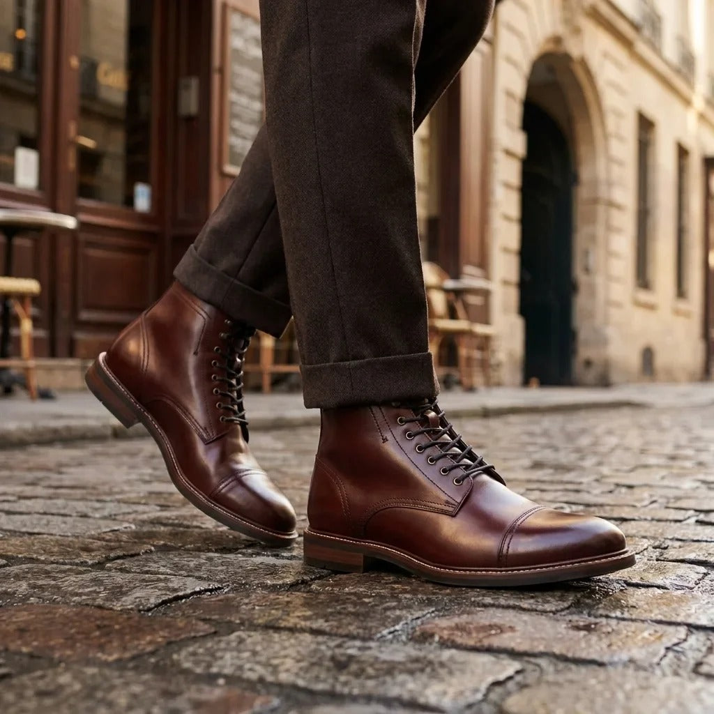 Stivaletti da uomo Balmoral in pelle bordeaux con puntale