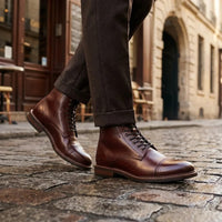 Stivaletti da uomo Balmoral in pelle bordeaux con puntale