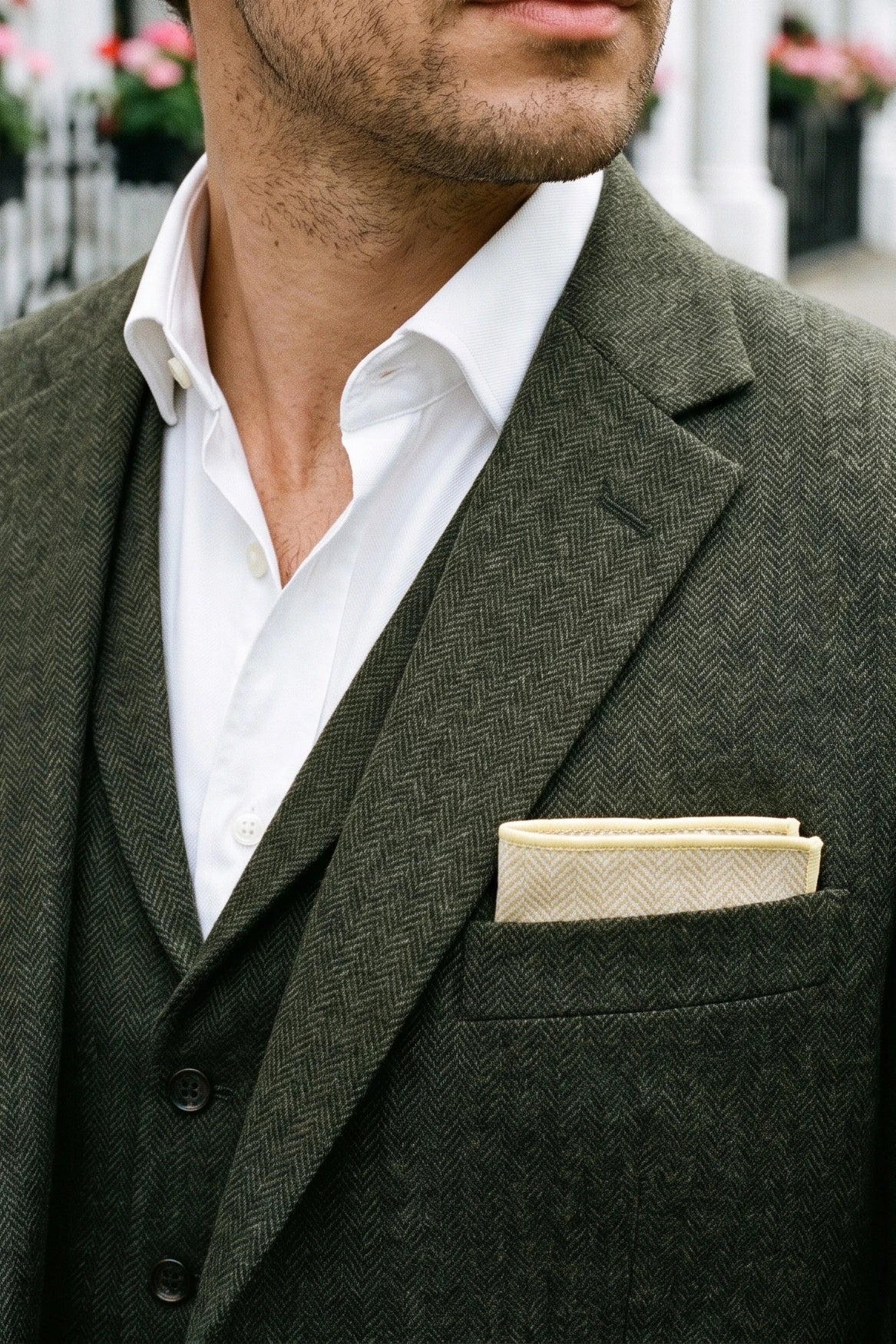 Fazzoletto da taschino da uomo in misto lana color champagne tweed