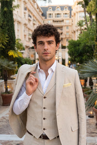 Fazzoletto da taschino da uomo in misto lana color champagne tweed