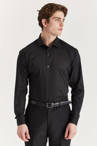 Camicia elegante da uomo classica con doppio polsino e colletto alla francese - Nera