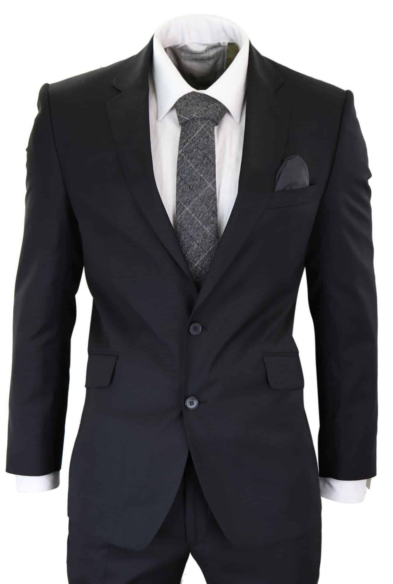 Mens Classic Plain Black Formal 2-Piece Suit