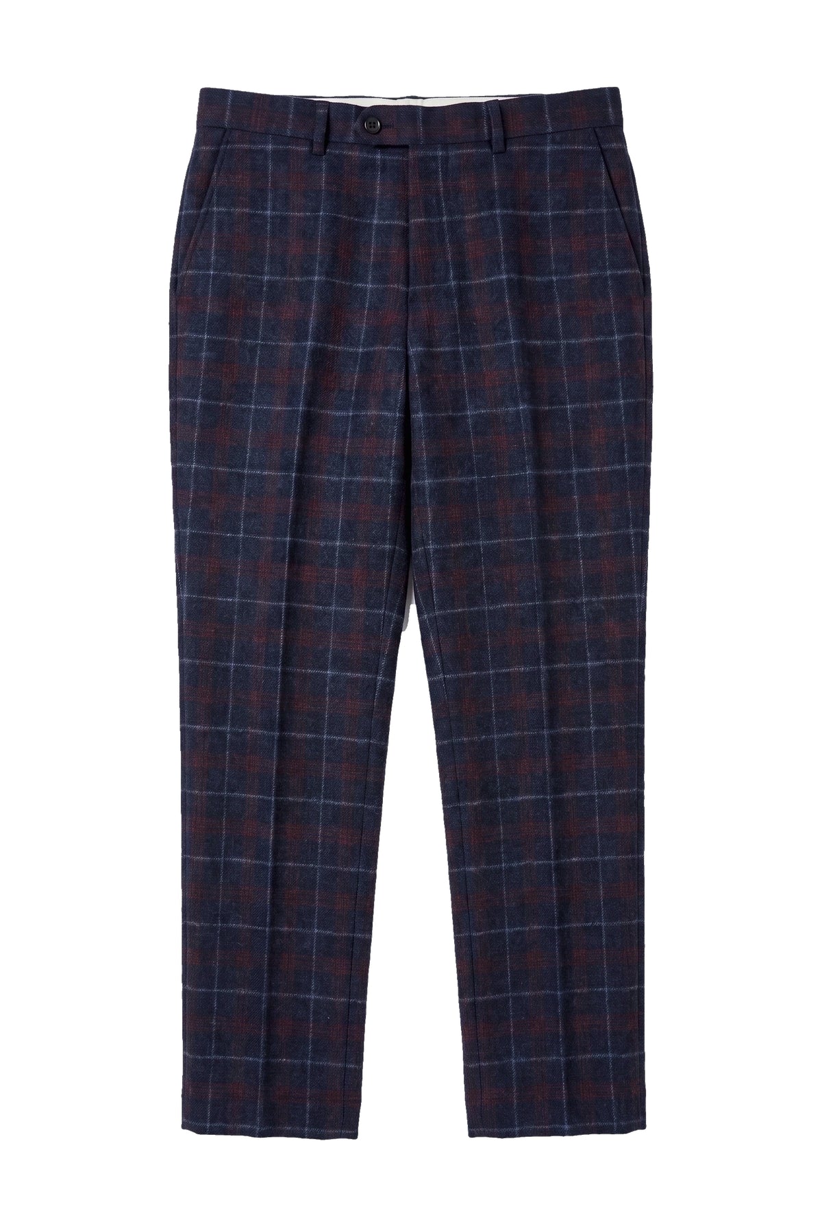 Kenneth - Pantaloni da uomo in tweed blu navy a quadri