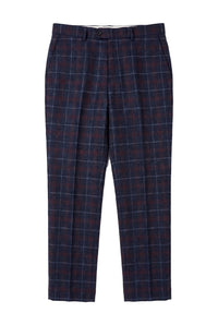 Kenneth - Pantaloni da uomo in tweed blu navy a quadri