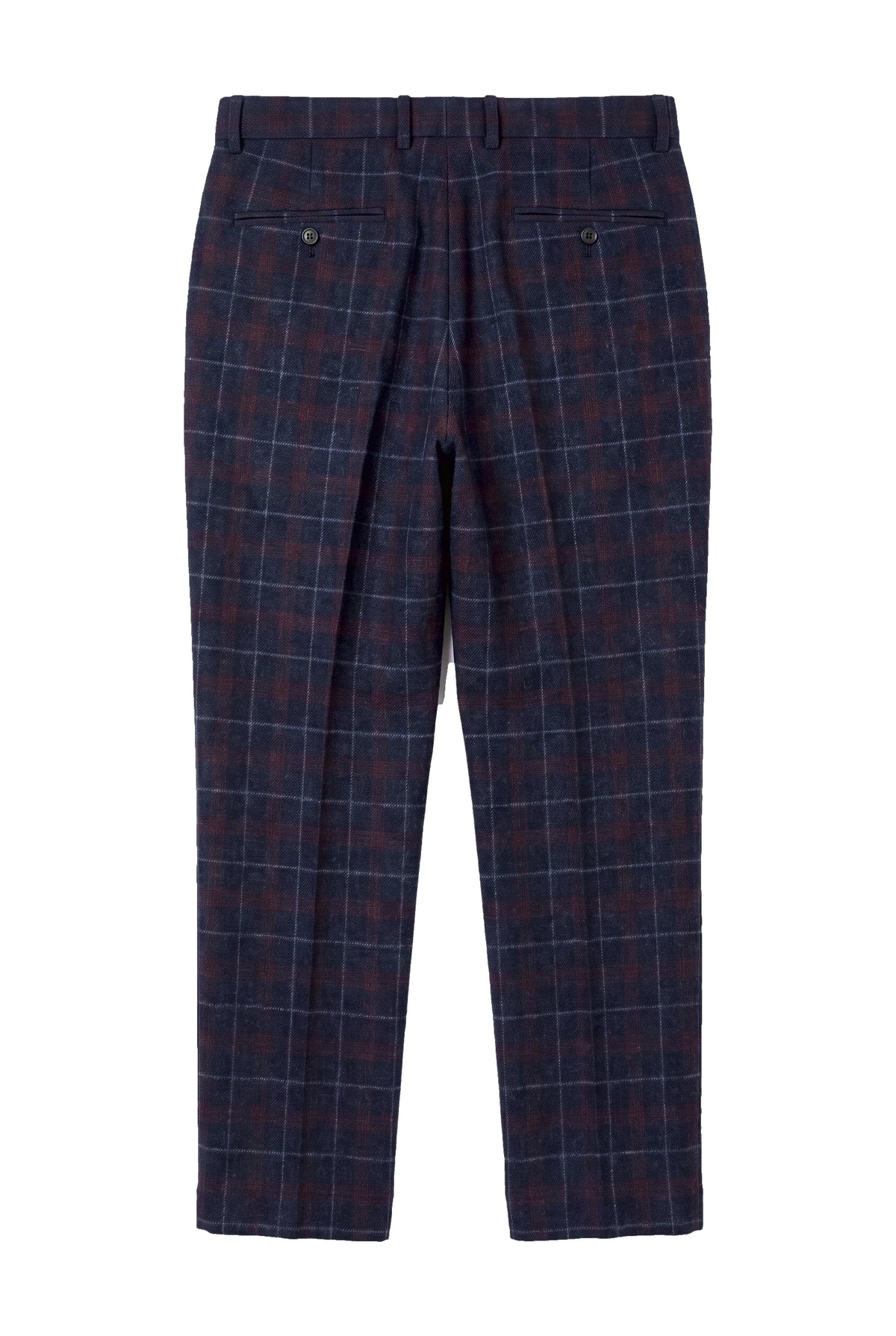 Kenneth - Pantaloni da uomo in tweed blu navy a quadri