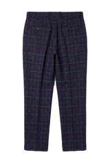 Kenneth - Pantaloni da uomo in tweed blu navy a quadri