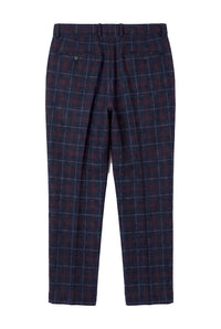 Kenneth - Pantaloni da uomo in tweed blu navy a quadri