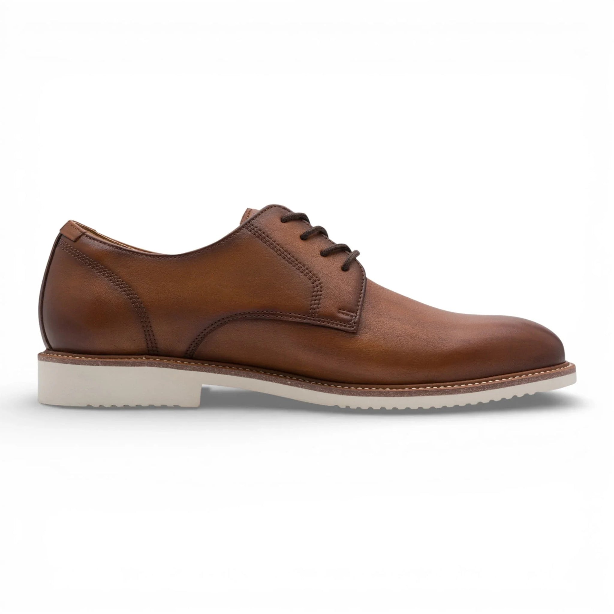 Scarpe Derby da uomo in pelle marrone cognac con punta liscia