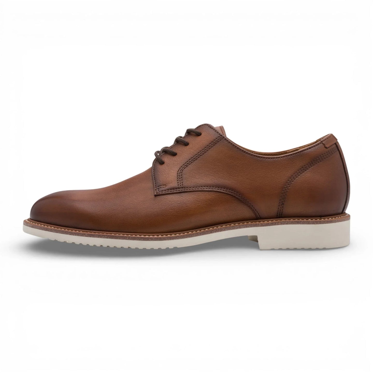 Scarpe Derby da uomo in pelle marrone cognac con punta liscia