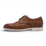 Scarpe Derby da uomo in pelle marrone cognac con punta liscia