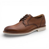 Scarpe Derby da uomo in pelle marrone cognac con punta liscia