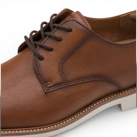 Scarpe Derby da uomo in pelle marrone cognac con punta liscia