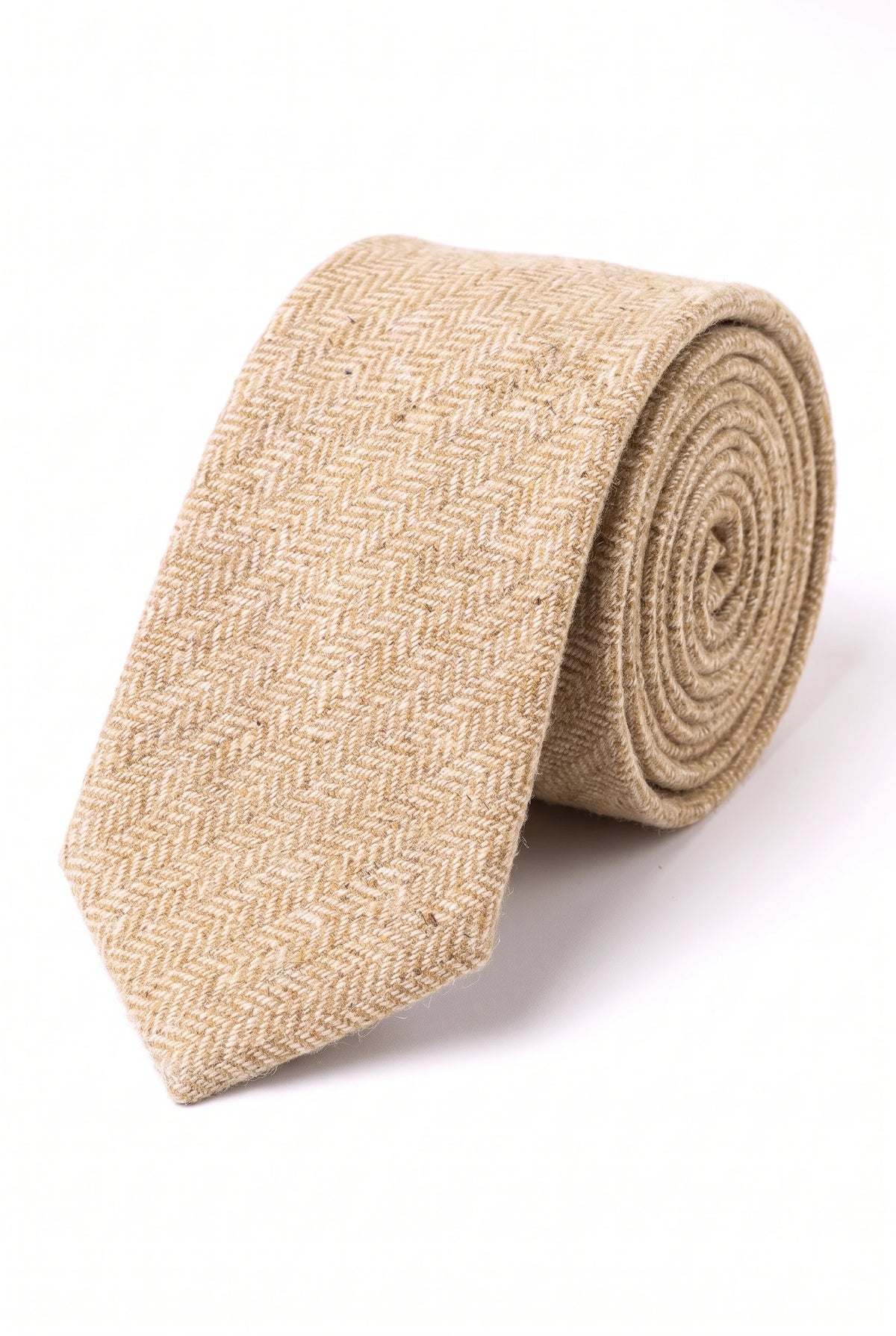 Cravatta da uomo in tweed color crema in misto lana