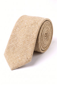 Cravatta da uomo in tweed color crema in misto lana