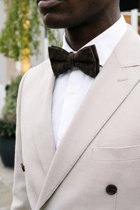 Papillon da uomo in misto lana tweed marrone scuro