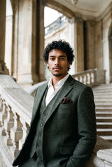 Fazzoletto da taschino da uomo in misto lana tweed marrone scuro