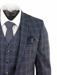 Mens Dark Grey 3 Piece Check Suit