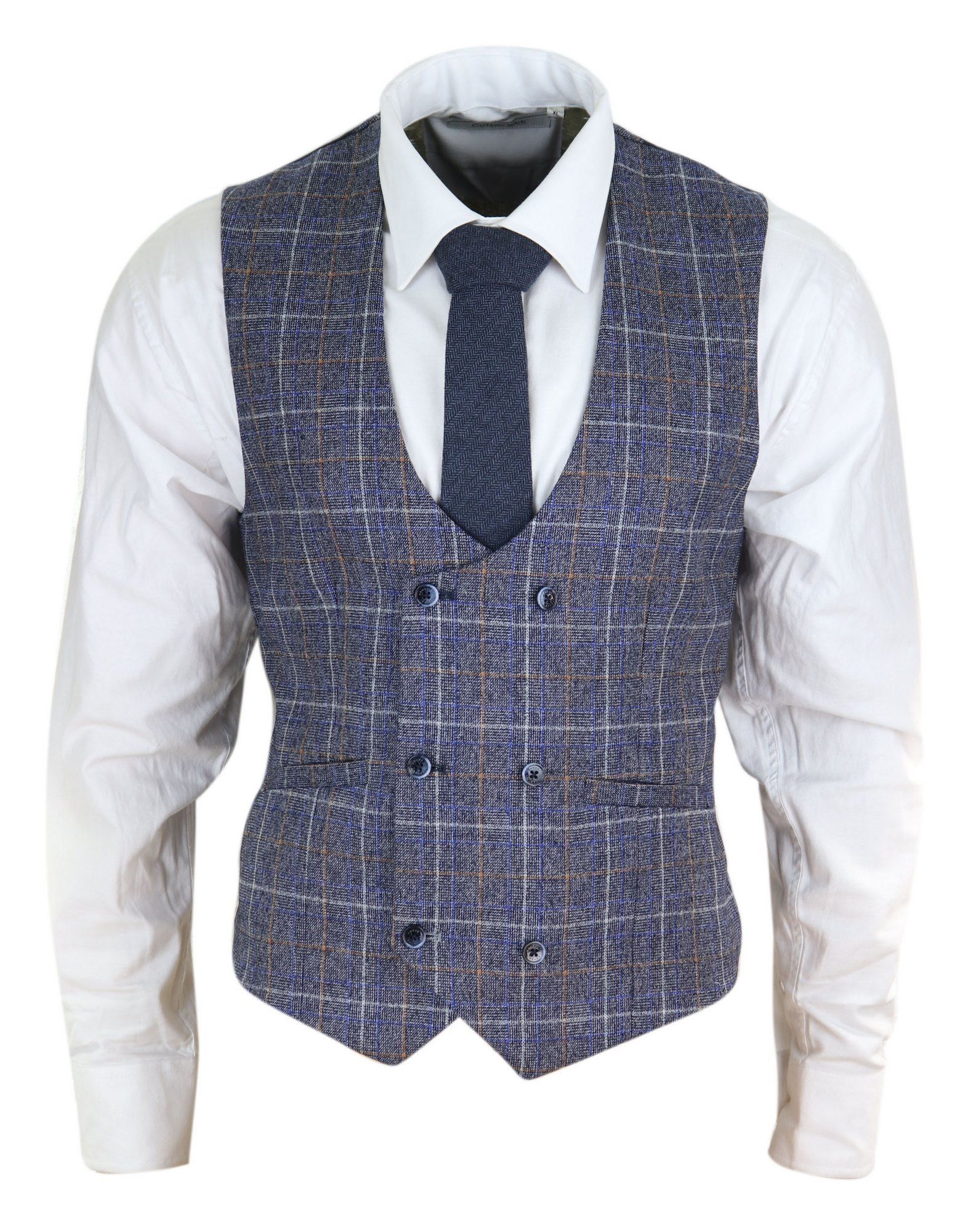 Mens Double Breasted Waistcoat with Chain - Cavani Bonita - Blue