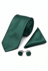 Set da uomo con cravatta verde foresta, fazzoletto da taschino e gemelli.