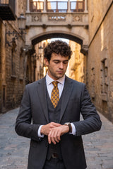 Cravatta da uomo con motivo paisley dorato