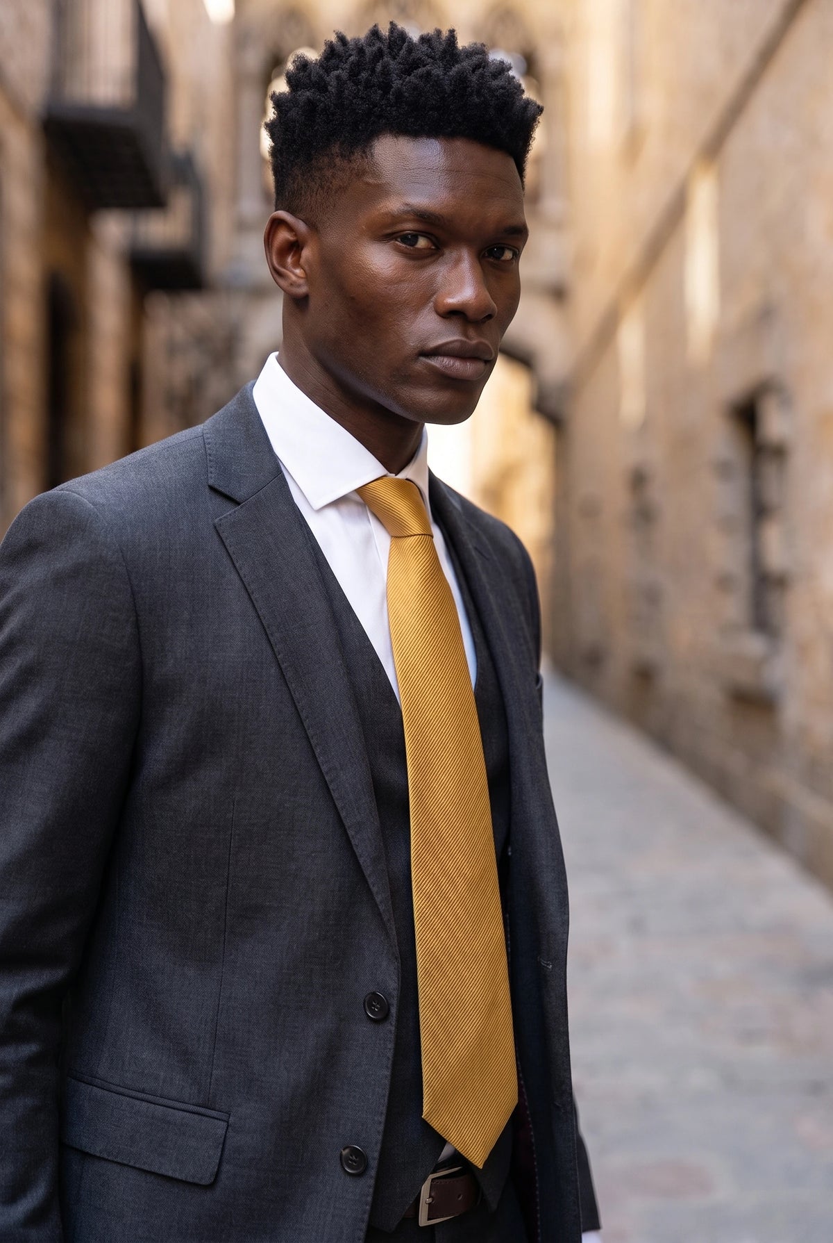 Cravatta da uomo slim tinta unita color oro
