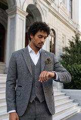Fazzoletto da taschino da uomo in misto lana tweed color oro