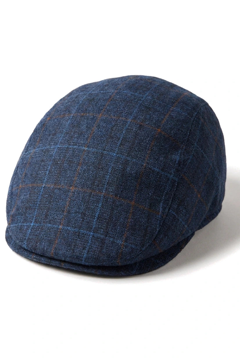 Berretto piatto da uomo Grandad Baker blu navy, 8 pannelli, in tweed, vintage, classico, elegante, casual, anni '20