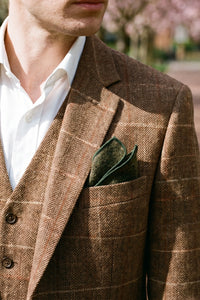 Fazzoletto da taschino da uomo in misto lana tweed verde