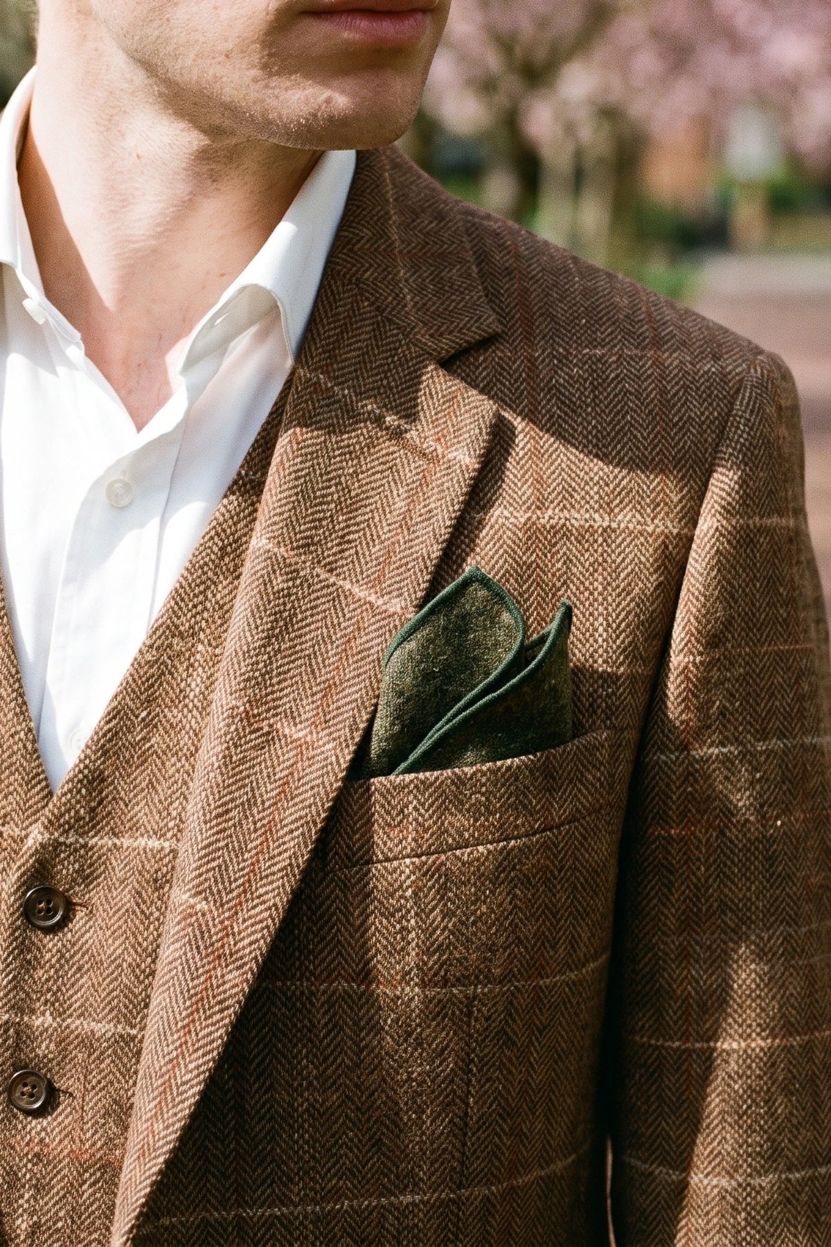 Fazzoletto da taschino da uomo in misto lana tweed verde