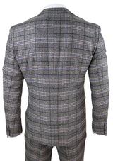 Mens Grey 3 Piece Tweed Check Suit