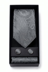 Set regalo con cravatta da uomo grigia a fantasia paisley