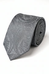 Set regalo con cravatta da uomo grigia a fantasia paisley