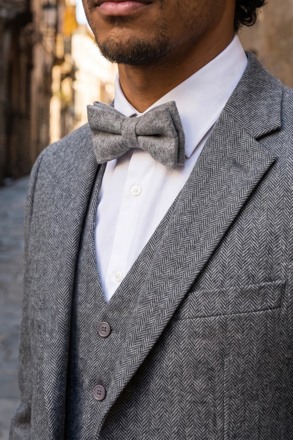 Papillon da uomo in tweed grigio