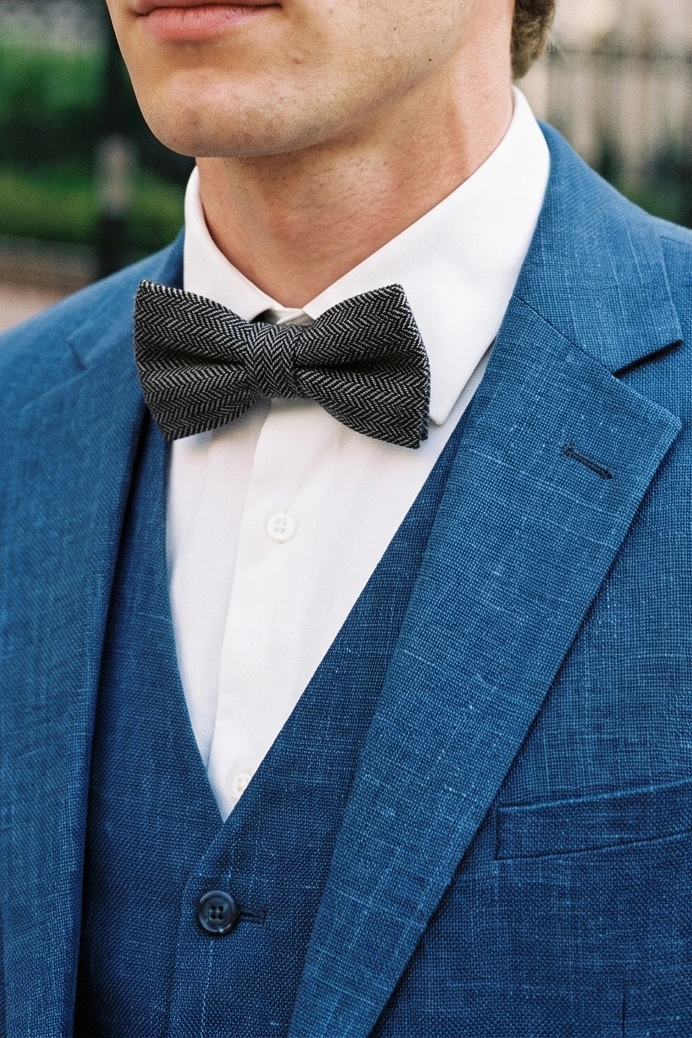 Papillon da uomo in misto lana tweed grigio