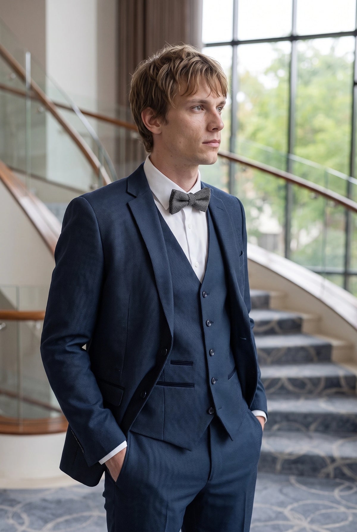 Papillon da uomo in misto lana tweed grigio