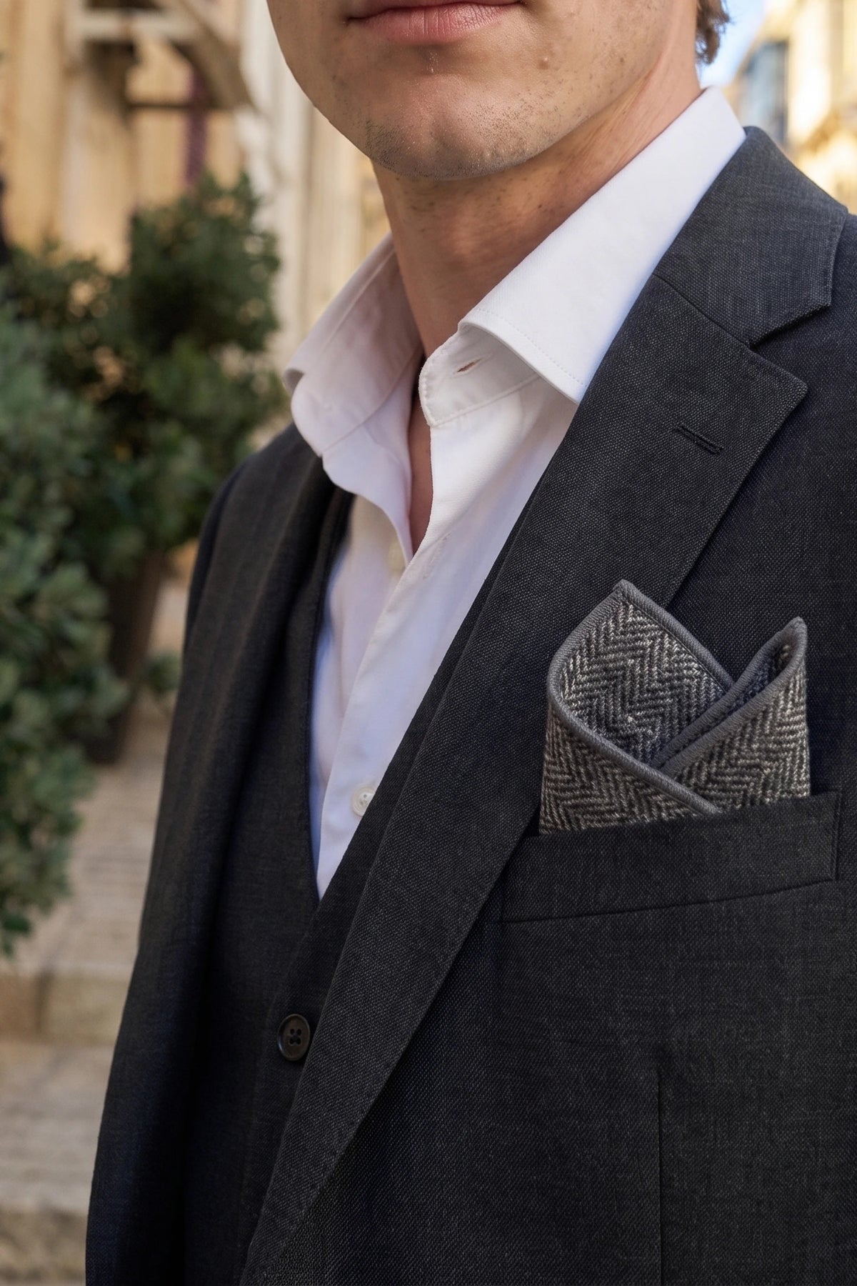 Fazzoletto da taschino da uomo in misto lana tweed grigio