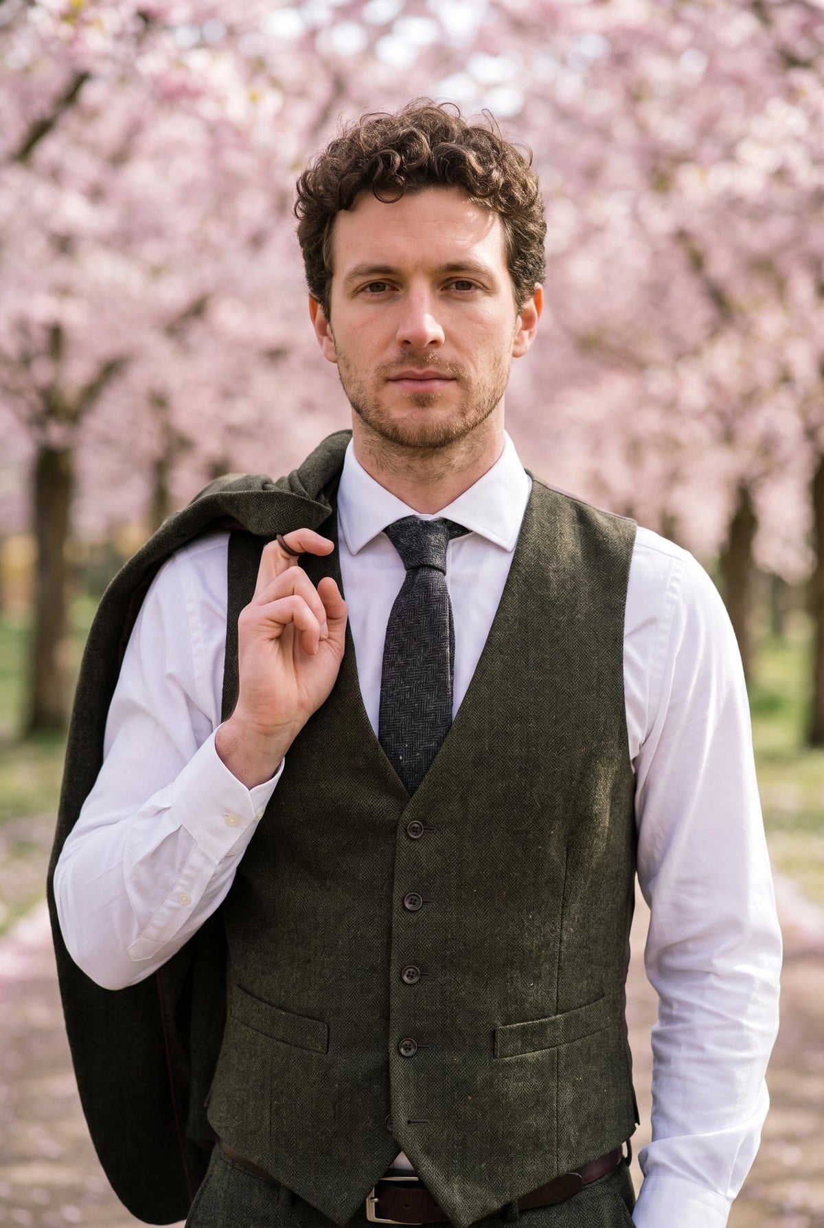Cravatta da uomo in tweed grigio misto lana