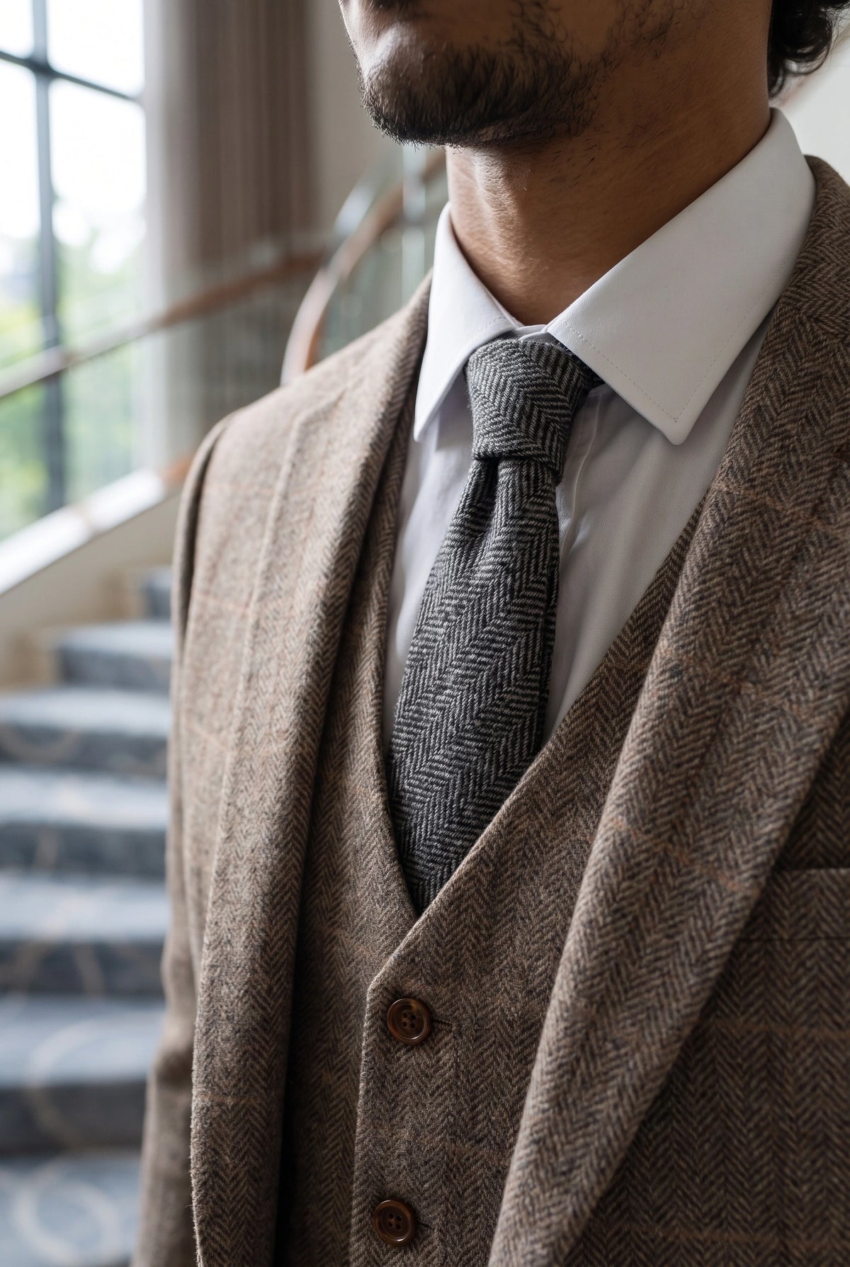 Cravatta da uomo in tweed grigio misto lana