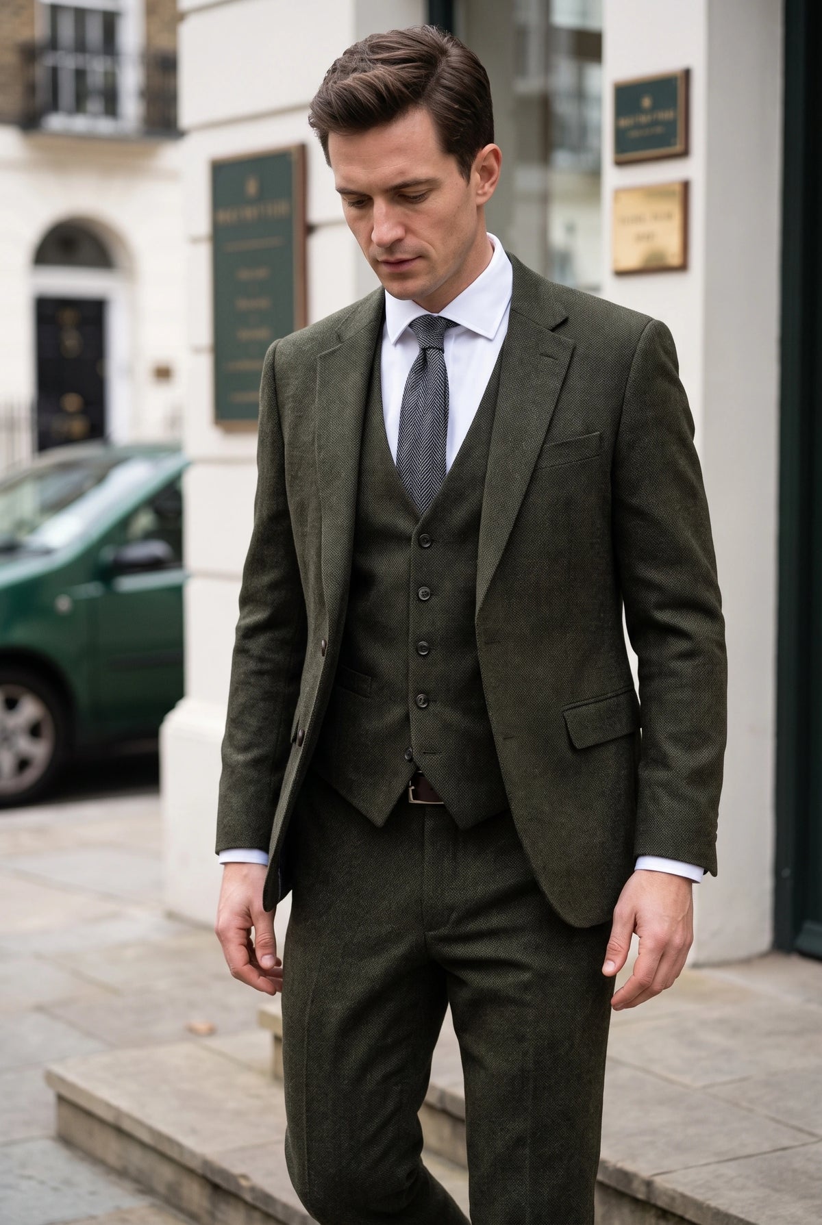 Cravatta da uomo in tweed grigio misto lana