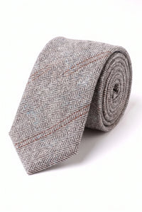 Cravatta da uomo in tweed di lana grigia con motivo a spina di pesce