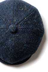 Cappellino da uomo a spina di pesce in tweed blu a 8 pannelli