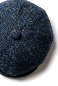 Cappellino da uomo a spina di pesce in tweed blu a 8 pannelli