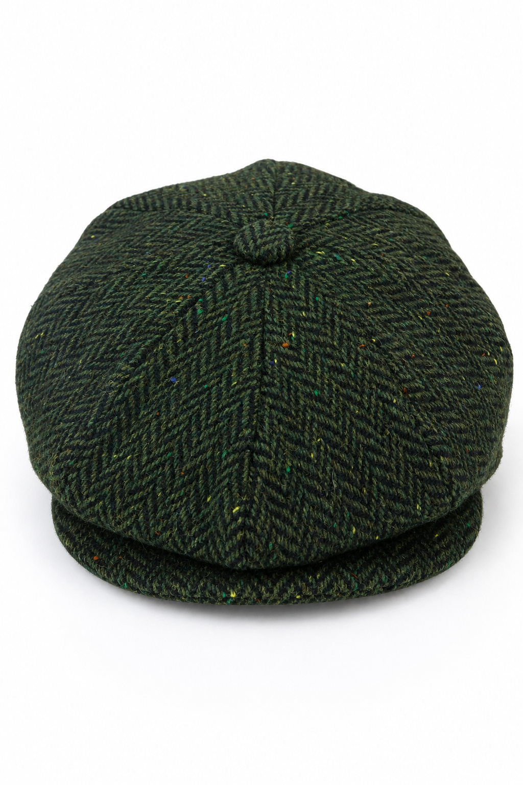 Cappellino da uomo a spina di pesce in tweed a 8 pannelli, verde oliva