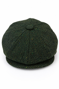 Cappellino da uomo a spina di pesce in tweed a 8 pannelli, verde oliva